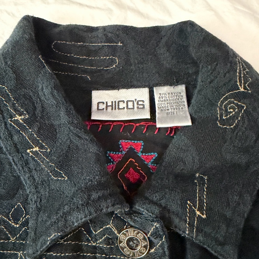 CHICO'S Embroidered Jacket Tribal Bohemian Musicians Black 1‎ S-M - Picture 4 of 12